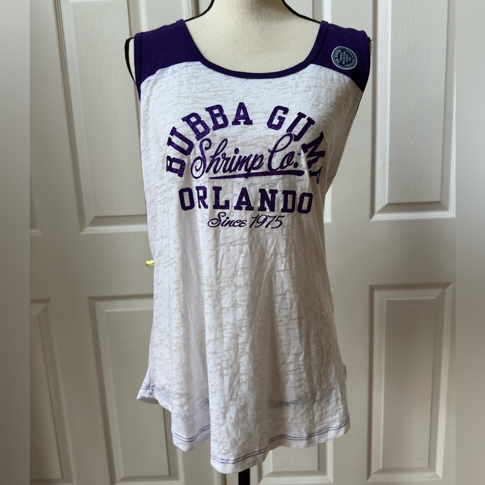 Bubba Gump Sparkly Purple and White Sleeveless Tank Top